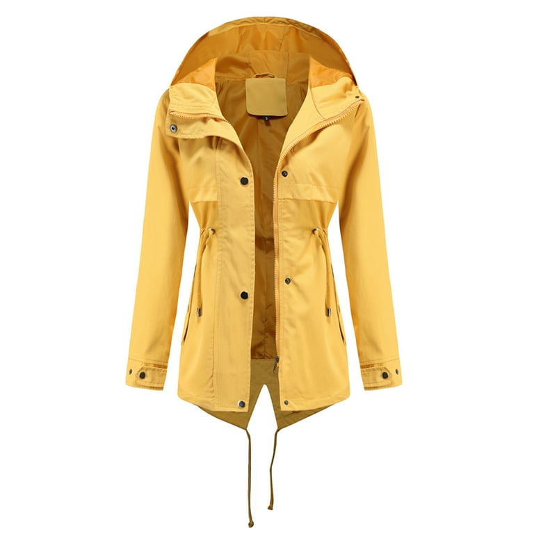 Scyoekwg Womens Fashion Winter Coats Overcoat Solid Color Coat Long Sleeve Hooded Neck Casual Rain Jacket Outdoor Jackets Waterproof Hooded Raincoat