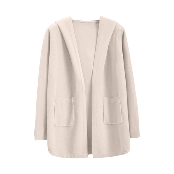 Scyoekwg Womens Hooded Cardigan Sweaters Coats Fall Fashion Open Front Knit Sweater Cardigan Long Sleeve Warm Coats Outerwear (Beige,Free Size)