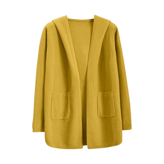 Scyoekwg Womens Hooded Cardigan Sweaters Coats Fall Fashion Open Front Knit Sweater Cardigan Long Sleeve Warm Coats Outerwear (Yellow,Free Size)