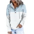 thumbnail image 1 of Scyoekwg Womens Hoodies Trendy Fall Sweatshirt Loose Hooded Drawstring Pocket Pullover Tops Dressy Casual Long Sleeve Striped Printed Graphic Sweatshirt Hoodies Sweatshirts(Light Blue,M), 1 of 5