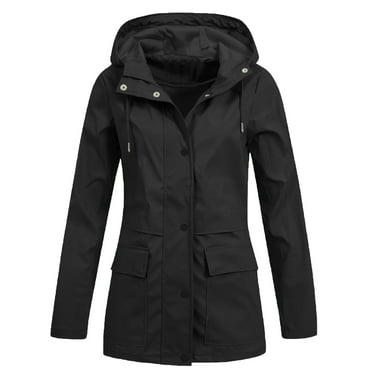 Scyoekwg Womens Jacket Clearance Clothing Button Zipper Hooded Drawstring Thin Jacket Casual Outwear Solid Color Long Sleeve Loose Outerwear (Black,XXL)