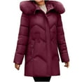 thumbnail image 1 of Scyoekwg Womens Jacket Clearance Clothing Winter Zipper Plus Thickened Fleece Warm Jacket Long Cotton Coat Solid Color Outwear Casual Loose Long Sleeve Outerwear (Wine,XXXXXXL), 1 of 6