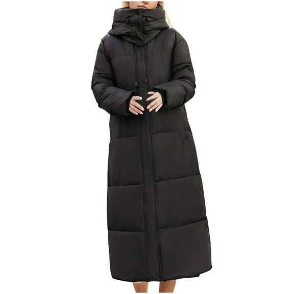 Scyoekwg Womens Jackets and Coats Winter Warm Zipper Hooded Long Jacket Casual Winter Warm Jackets Loose Outwear Long Sleeve Solid Color Outerwear (Black,S)