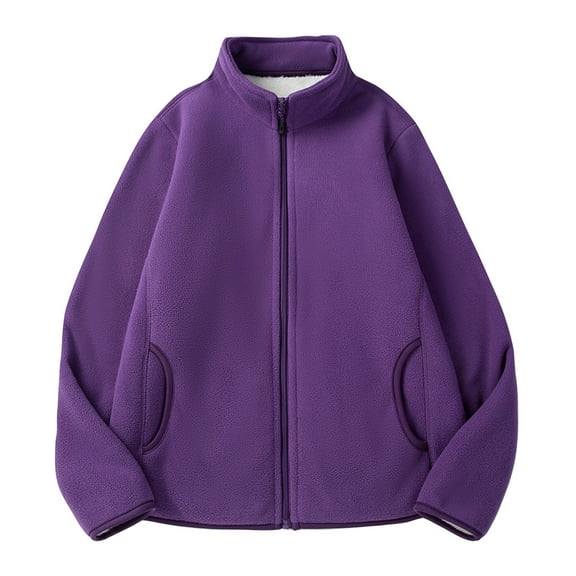 Scyoekwg Womens Jackets and Coats Zipper Double-sided Fleece Jacket Thickened Winter Warm Coats Lnterior Pocket Outwear Long Sleeve Casual Solid Color Outerwear (Purple,M)