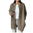 thumbnail image 1 of Scyoekwg Womens Jackets Fall and Winter Warm Button Long Jacket with Pocket Winter Warm Jackets Casual Solid Color Outwear Loose Long Sleeve Outerwear (Coffee,S), 1 of 4