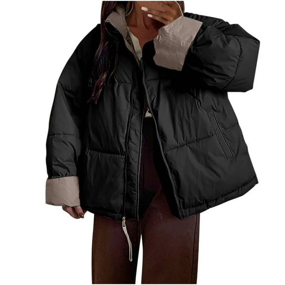 Scyoekwg Womens Jackets Winter Button Pockets Retro Thicken Warm Coat Top Outwear Loose Long Sleeve Winter Warm Jackets Solid Color Casual Outerwear (Black,M)