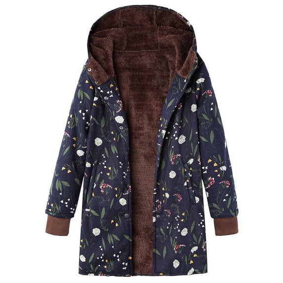 Scyoekwg Womens Jackets Winter Casual Loose Trendy Ethnic Print Jacket Long Sleeve Coat Winter Warm Coat Plush Jacket Pocket Button Hooded Coat (#B01=Blue,XL)