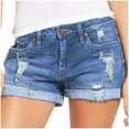 thumbnail image 1 of Scyoekwg Womens Jean Shorts Solid Color Broken Denim Shorts Summer Fashion Button Zipper Shorts Mid Waist Stretchy with Pockets Jean Shorts Light Blue L (8), 1 of 7
