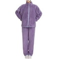 thumbnail image 1 of Scyoekwg Womens Lamb Wool 2 Piece Pajamas Sets Zipper Plush Loungewear Matching Set Casual Loose Solid Color Jacket and Pants Two Piece Matching Set (Purple,M), 1 of 7
