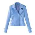thumbnail image 1 of Scyoekwg Womens Leather Jacket Solid Color Moto Biker Coat Fall Coats Zipper Lapel Short Leather Coats Vintage Long Sleeve Trendy Casual Coats(Blue,L), 1 of 7