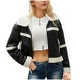 thumbnail image 1 of Scyoekwg Womens Leather Jacket Trendy Solid Color Zipper Lapel Warm Plush Leather Jacket Vintage Moto Biker Coat Long Sleeve Fall Coats Casual Coats(Black,S), 1 of 6