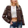 thumbnail image 1 of Scyoekwg Womens Leather Jacket Trendy Solid Color Zipper Lapel Warm Plush Leather Jacket Vintage Moto Biker Coat Long Sleeve Fall Coats Casual Coats(Coffee,XXXL), 1 of 6