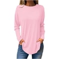 thumbnail image 1 of Scyoekwg Womens Lghtweight Casual Dressy Blouses Classic Solid Color Crew Neck Long Sleeve Tshirt Loose Comfy Basic Tops Pullover (Pink,XL), 1 of 5
