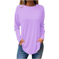 thumbnail image 1 of Scyoekwg Womens Lghtweight Casual Dressy Blouses Classic Solid Color Crew Neck Long Sleeve Tshirt Loose Comfy Basic Tops Pullover (Purple,M), 1 of 1