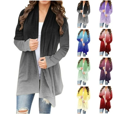 Scyoekwg Womens Lightweight Open Front Cardigans Gradient Color Long Sleeve Knitted Cardigans Casual Comfy Looses Blouses Jackets (Black,S)