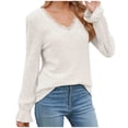 thumbnail image 1 of Scyoekwg Womens Long Sleeve Fall Tops V-Neck Stripe Brushed Tops Vintage Loose Fall Clothes Dressy Casual Blouses Fashion Solid Color Blouses(White,S), 1 of 7