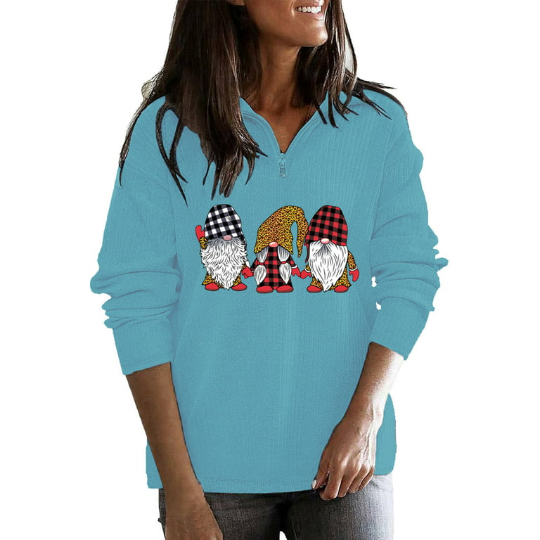 Scyoekwg Womens Long Sleeve Graphic Sweatshirts Fall Casual Zipper V Neck  Christmas Sweatshirts for Women Graphic Sweatshirt Pattern Print Pullover  Long Sleeve Hoodies Loose Women's Sweater Blue XXL 