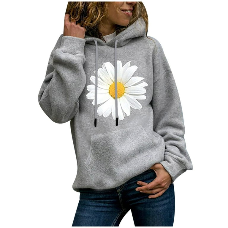 Scyoekwg Womens Hoodies Fall Hooded Neck Pullover Sweatshirt Trendy  Pullover Tops Essentials Hoodie Floral Print Casual Hoodie Tops Long Sleeve  Ladies