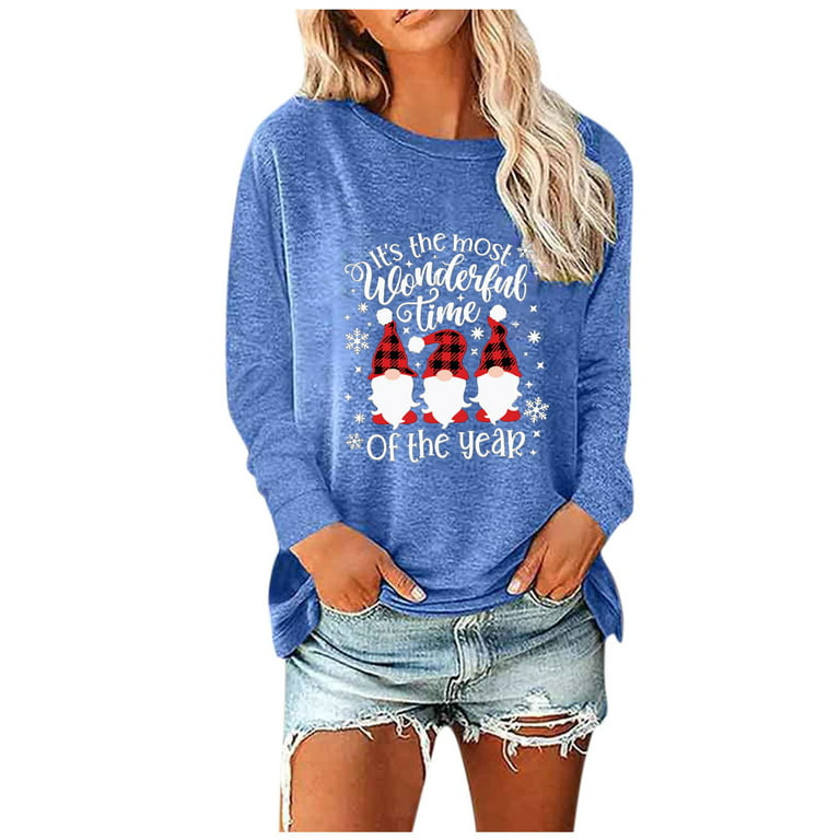 Scyoekwg Womens Long Sleeve Shirts Crewnck Sweatshirts Long Sleeve Fall  Casual Christmas Dwarf Graphic Sweatshirt Baggy Going Out Tops for Women  Pullover Cute Tops Blue XXXL 