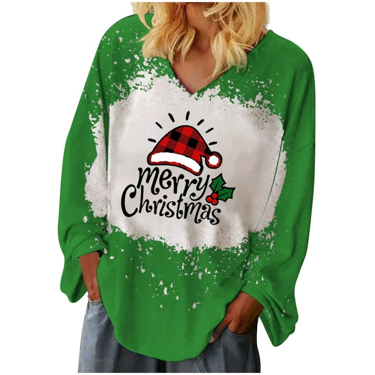 Scyoekwg Womens Long Sleeve Shirts Long Sleeve Cute Tops Fall Casual  Christmas Hats Graphic Sweatshirt Baggy Crewnck Sweatshirts Going Out Tops  for Women Pullover Green S 