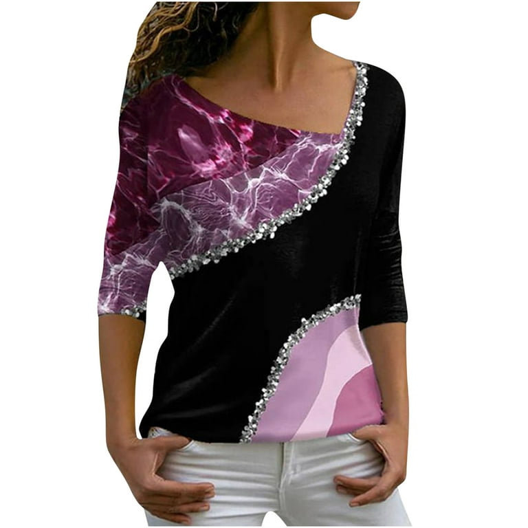 Scyoekwg Womens Long Sleeve Shirts Fall Clothes Tunic Tops Loose  Lightweight Blouses V Neck Pullover Graphic Tees Casual Comfy Pattern Print  Sweatshirts Tops Purple S 