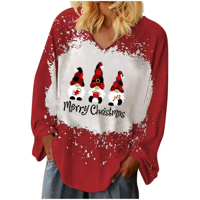 Scyoekwg Womens Long Sleeve Tee Shirt Long Sleeve Going Out Tops for Women  Pullover Cute Tops Fall Casual Christmas Dwarf Graphic Sweatshirt Baggy  Crewnck Sweatshirts Red XXL 