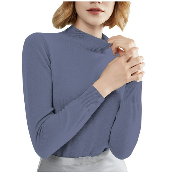 Scyoekwg Womens Long Sleeve Tops Crew Neck Bottoming Shirt Lightweight Loose Fall Tops Dressy Casual Blouses Trendy Solid Color Pullover (Blue,M)