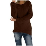 Scyoekwg Womens Long Sleeve Tops Womens Fall Tops Tunic 2024 Fashion Tops Loose Fit Blouses Long Sleeve Fall Pullover Round Neck Classic Solid Color Dressy Casual Sweater Tops Brown XL