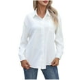 thumbnail image 1 of Scyoekwg Womens Long Sleeve Tops Pullover Tops Loose Solid Color Fall Clothes Turndown Collar Button Shirts Trendy Dressy Casual Womens Clothes(White,XL), 1 of 7