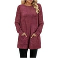 thumbnail image 1 of Scyoekwg Womens Long Sleeve Tops Round Neck Long Tunic Shirts with Pocket Tops for Women Trendy Loose Tshirt Lightweight Solid Color Dressy Casual Blouse Pullover (Wine,XL), 1 of 3