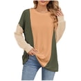 thumbnail image 1 of Scyoekwg Womens Long Sleeve Tops Trendy Color Block Graphic Tee Fall Clothes Pullover Tops Dressy Casual Loose Crewneck Tunic Tops Blouses(Army Green,S), 1 of 8