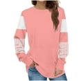 thumbnail image 1 of Scyoekwg Womens Long Sleeve Tops Trendy Crewneck Color Block Crewneck Sweatshirts Casual Long Sleeve Graphic Sweatshirts Pullover (Pink,M), 1 of 5