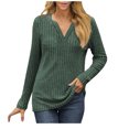 thumbnail image 1 of Scyoekwg Womens Long Sleeve Tops V-Neck Knitted Tunic Sweatshirts Trendy Lightweight Women Blouses Fall Dressy Casual Blouses Solid Color Pullover (Green,S), 1 of 6