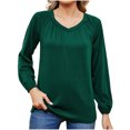 thumbnail image 1 of Scyoekwg Womens Long Sleeve Tops V-Neck Pleated T-shirt Loose Solid Color Dressy Casual Blouse Tops for Women Trendy Lightweight Tshirt Pullover (Army Green,L), 1 of 4