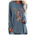 thumbnail image 1 of Scyoekwg Womens Long Sleeve Tunic Tops to Wear with Leggings Casual Personality Printing Round Neck Long Tunic Tops Loose Lightweight Blouse Pullover Tops #A02-Blue M, 1 of 3