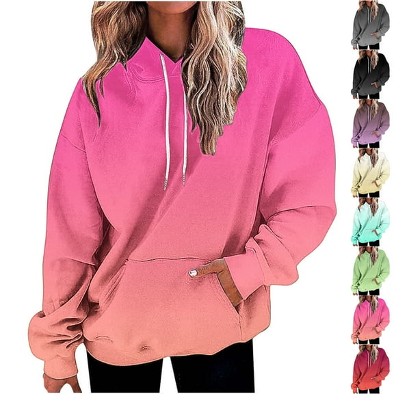 Scyoekwg Womens Oversized Hoodies Loose Fit Hooded Sweatshirts Long Sleeve Drawstring Hoodies Gradient Fall Pullover Tops with Pocket (Black,L)