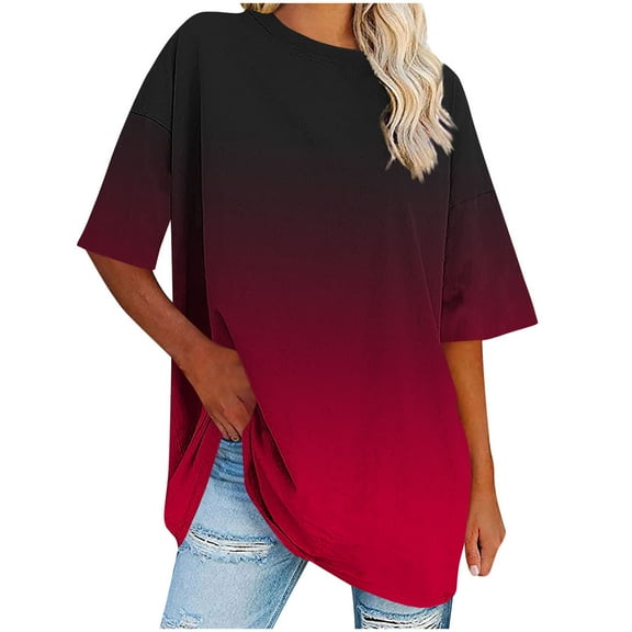 Scyoekwg Womens Oversized T Shirts Loose Fit Short Sleeve Crewneck Plus Size Tops Summer Casual Workout Tunic Blouses (Wine,XXL)