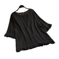 thumbnail image 1 of Scyoekwg Womens Plus Size Summer Crewneck Three-quarter Sleeve Cotton Linen Shirts Ladies Tops Trendy Solid Color Casual Loose Blouses (Black,XXXXL), 1 of 8