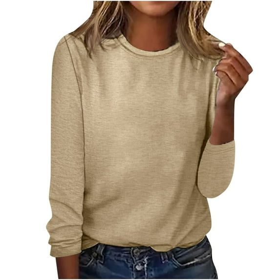 Scyoekwg Womens Pullover Tops Long Sleeve Shirts Cewneck Basic Pullover Tops Fall Clothes Lightweight Loose Solid Color Casual Vintage Pullover
