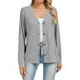 thumbnail image 1 of Scyoekwg Womens Ribbed Cardigan Casual Long Sleeve Open Front Button Textured Coats Fall Sweaters V Neck Outwear (Gray,XL), 1 of 5