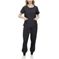 thumbnail image 1 of Scyoekwg Womens Scrub Sets Joggers Trendy Uniform Outfits Short Sleeve Round Neck Scrub Tops Long Jogger Pants Solid Color Casual Loose Sweatsuits Sets (Black,XL), 1 of 3