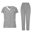 thumbnail image 1 of Scyoekwg Womens Scrub Sets Trendy Uniform Outfits Short Sleeve Scrub V-Neck Scrub Tops Long Jogger Pants Solid Color Casual Sweatsuits Sets Loose Outfits (Gray,XXL), 1 of 7