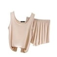 thumbnail image 1 of Scyoekwg Womens Sets 2 Piece Outfits Summer Thin Loose Strap Solid Color Sleeveless Tank Tops Shorts Casual Two Piece Set (Beige,M), 1 of 4
