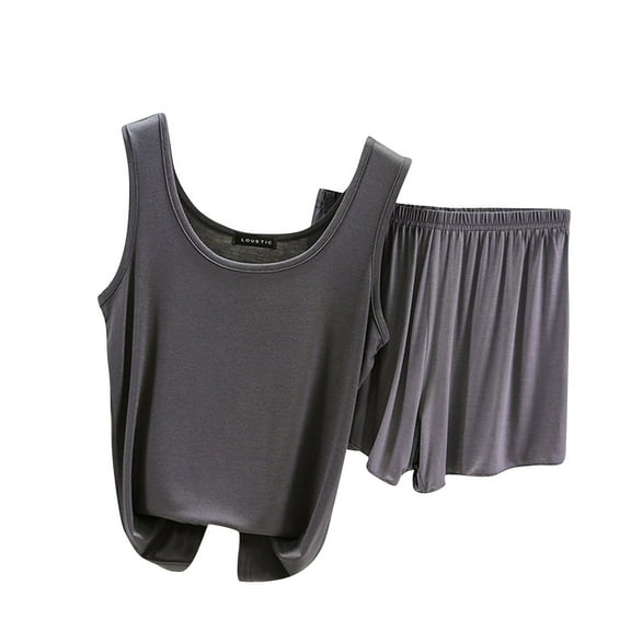 Scyoekwg Womens Sets 2 Piece Outfits Summer Thin Loose Strap Solid Color Sleeveless Tank Tops Shorts Casual Two Piece Set (Gray,XL)