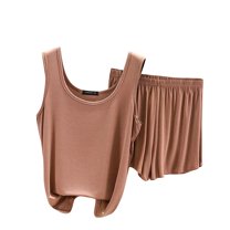 Scyoekwg Womens Sets 2 Piece Outfits Summer Thin Loose Strap Solid Color Sleeveless Tank Tops Shorts Casual Two Piece Set (Khaki,XXL)