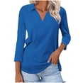thumbnail image 1 of Scyoekwg Womens Shirts 3/4 Sleeve Tops V-Neck Lapel Three-quarter Sleeve Tshirt Loose Vintage Dressy Casual Blouses Fall Clothes Solid Color Fashion Blouses(Dark Blue,L), 1 of 4