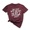 thumbnail image 1 of Scyoekwg Womens Shirts I'm Just WTF-ing My Way Through Life Letter Print Shirts Summer Short Sleeve T Shirts Casual Round Neck Shirts Loose Fit Pullover Wine L, 1 of 4