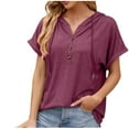 thumbnail image 1 of Scyoekwg Womens Short Sleeve Blouses Button Hooded Tops Lightweight Comfy Loose Solid Color Trendy Blouses (Wine,XL), 1 of 8