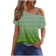 thumbnail image 1 of Scyoekwg Womens Short Sleeve Blouses Slant Shoulder Camisole Tops Lightweight Loose Trendy Shirts Stripe Print Blouses (Green,XXL), 1 of 5