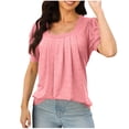 thumbnail image 1 of Scyoekwg Womens Short Sleeve Blouses Square Neck Pleated Tunic Tshirt Loose Trendy Solid Color Lightweight Shirts Blouses (Pink,XL), 1 of 5